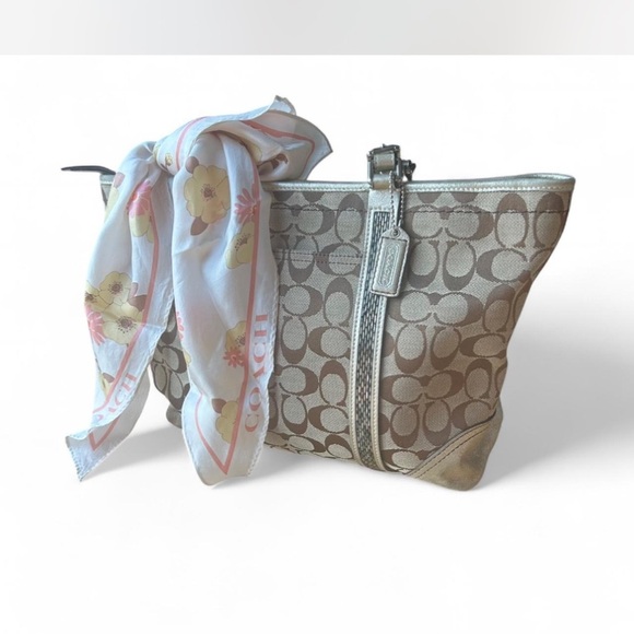 Authentic Vintage Coach Monogram Canvas Beaded Trim Gallery Tote Bag - Picture 1 of 6